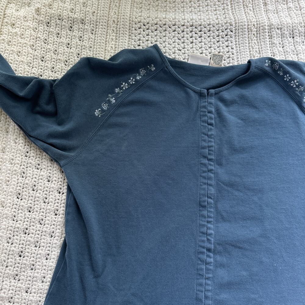 Vintage LL Bean Grandmacore Cottage Core Teal Cotton Cardigan Y2K Hook&Eye Med - Picture 11 of 13
